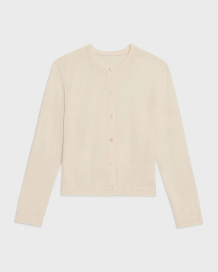 Women Theory Sweaters Cardigans Crewneck Cardigan In Regal Wool Ecru