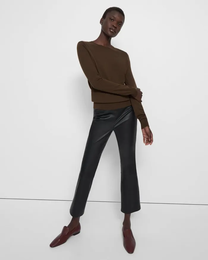 Women Theory Sweaters Cardigans Crewneck Sweater In Regal Wool Dark Cocoa
