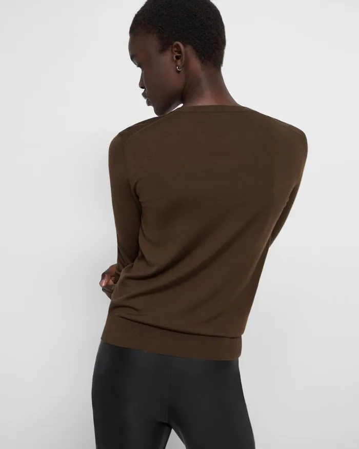 Women Theory Sweaters Cardigans Crewneck Sweater In Regal Wool Dark Cocoa