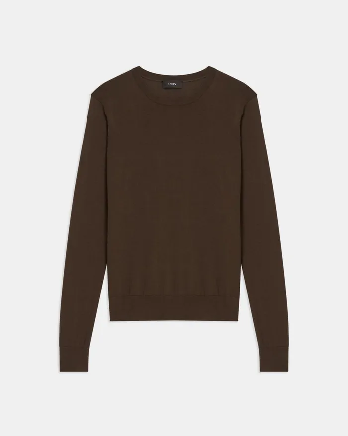 Women Theory Sweaters Cardigans Crewneck Sweater In Regal Wool Dark Cocoa
