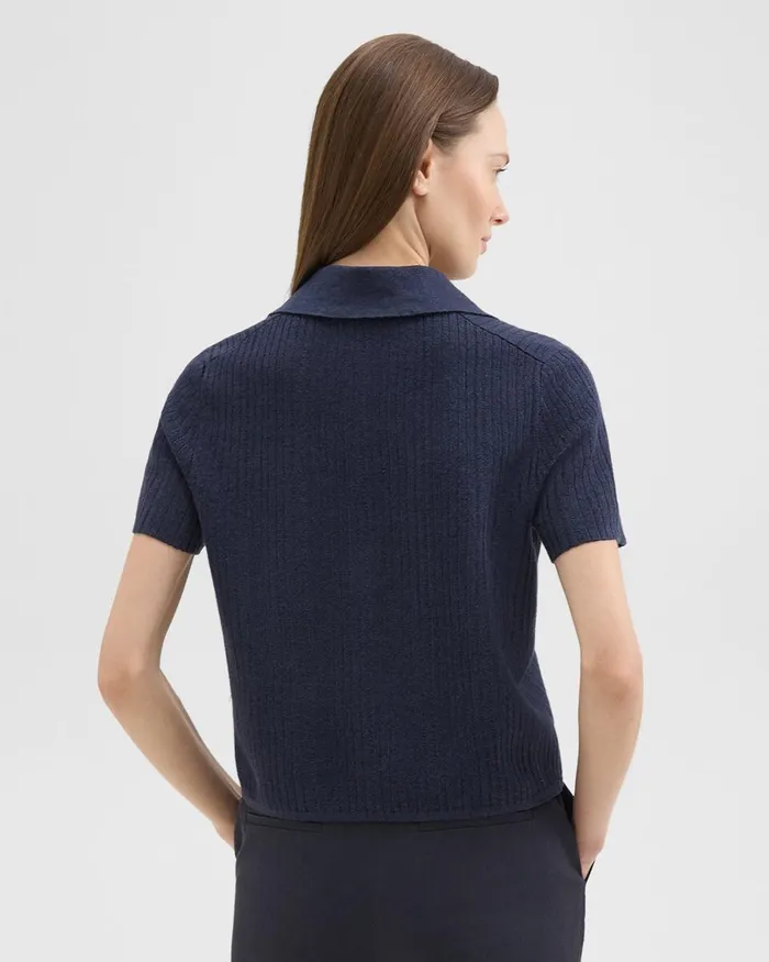 Women Theory Sweaters Cardigans Cropped Polo In LinenViscose Nocturne Navy
