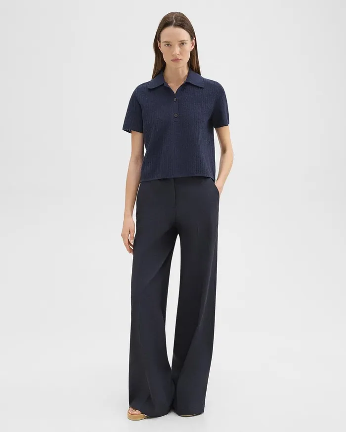 Women Theory Sweaters Cardigans Cropped Polo In LinenViscose Nocturne Navy