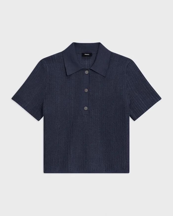 Women Theory Sweaters Cardigans Cropped Polo In LinenViscose Nocturne Navy
