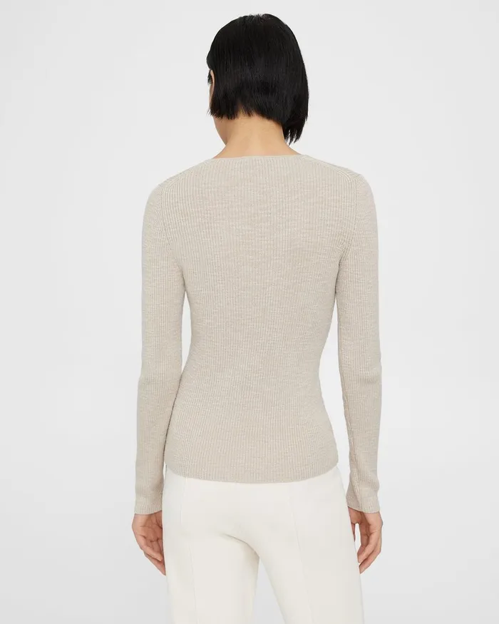 Women Theory Sweaters Cardigans Rib Knit VNeck Sweater In Slub Cotton Blend Parchment