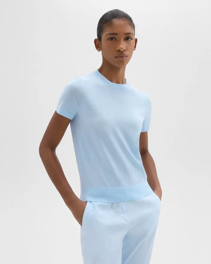 Women Theory Sweaters Cardigans Sweater Tee In Regal Wool Skylight