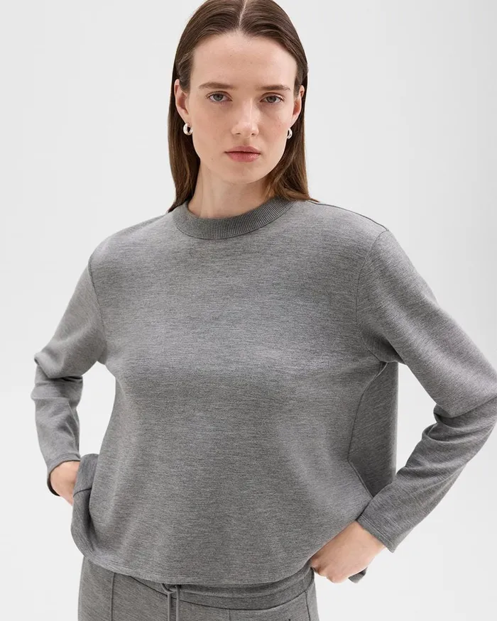 Women Theory TShirts Tank Tops ALine Sweatshirt In DoubleKnit Jersey Grey Meloat Mel