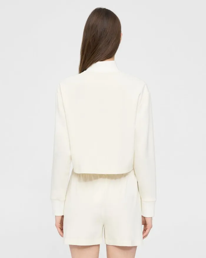 Women Theory TShirts Tank Tops Cropped HalfZip Sweatshirt In DoubleKnit Jersey Ivory