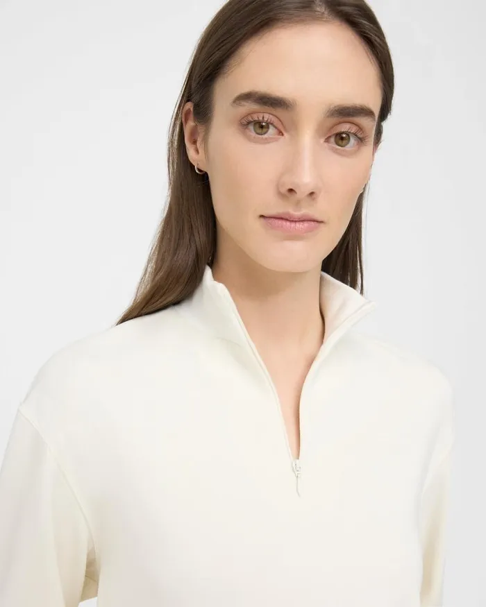 Women Theory TShirts Tank Tops Cropped HalfZip Sweatshirt In DoubleKnit Jersey Ivory