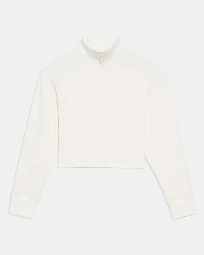 Women Theory TShirts Tank Tops Cropped HalfZip Sweatshirt In DoubleKnit Jersey Ivory
