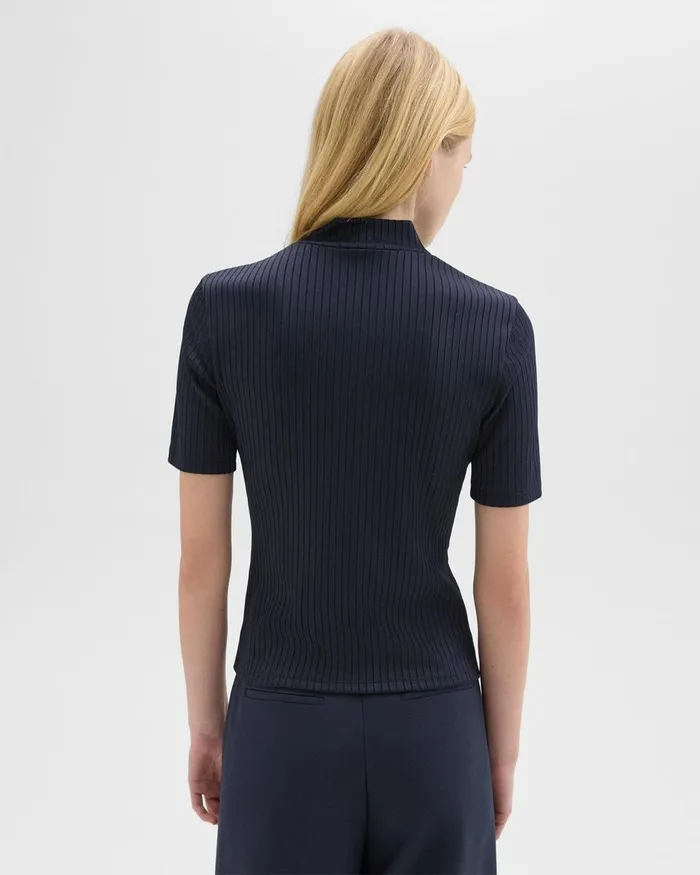 Women Theory TShirts Tank Tops Mock Neck ShortSleeve Top In Rib Knit Nocturne Navy
