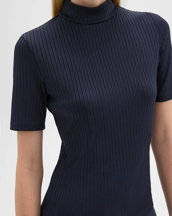 Women Theory TShirts Tank Tops Mock Neck ShortSleeve Top In Rib Knit Nocturne Navy