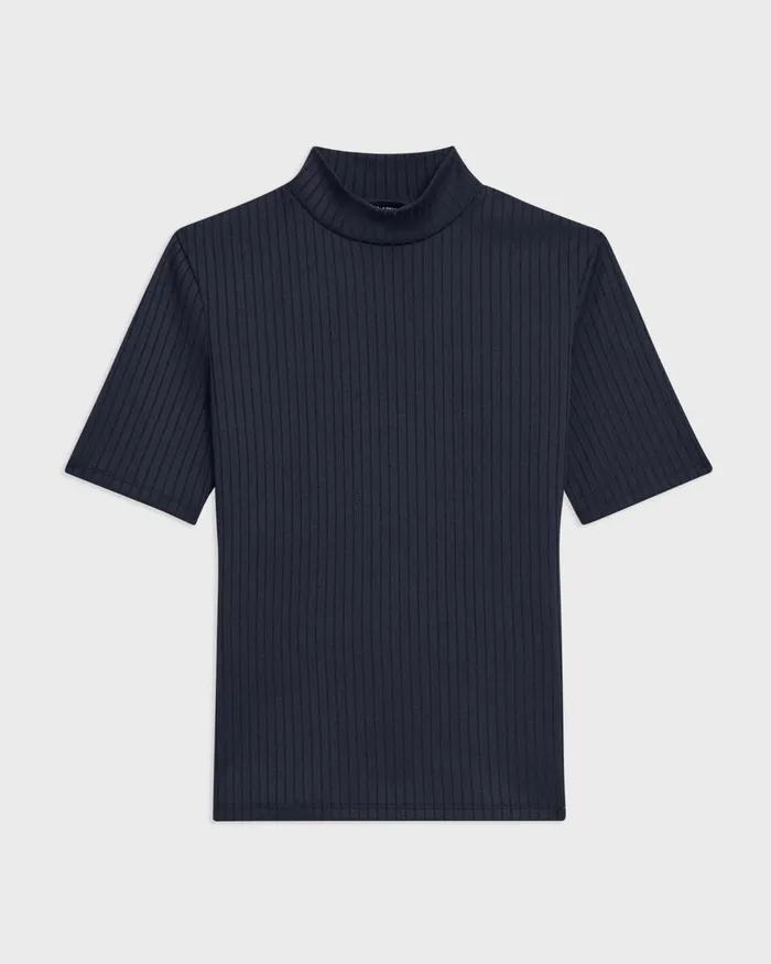 Women Theory TShirts Tank Tops Mock Neck ShortSleeve Top In Rib Knit Nocturne Navy