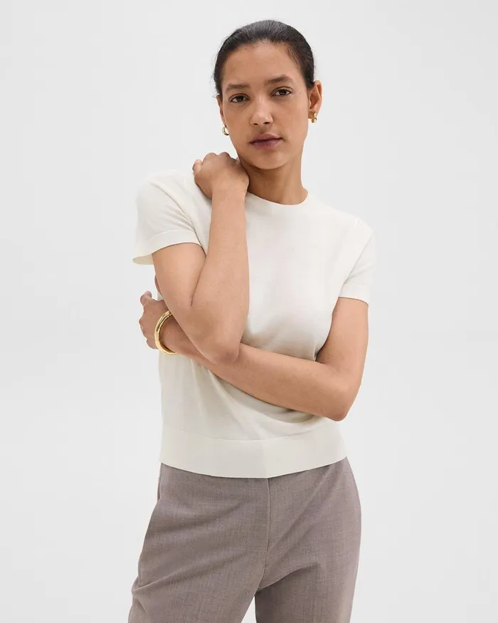 Women Theory Tops Sweater Tee In Regal Wool New Ivory