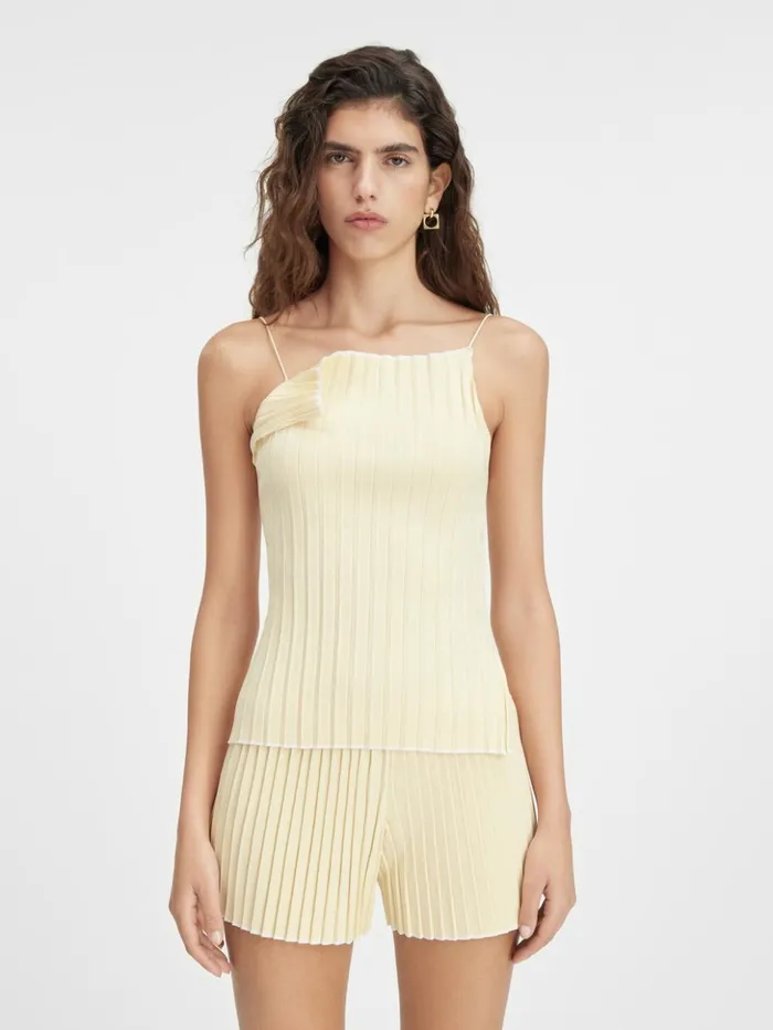 Women Tops and Shirts JACQUEMUS The Pleated Knit Top Light Yellow Women Tops and Shirts JACQUEMUS The Pleated Knit Top Light Yellow