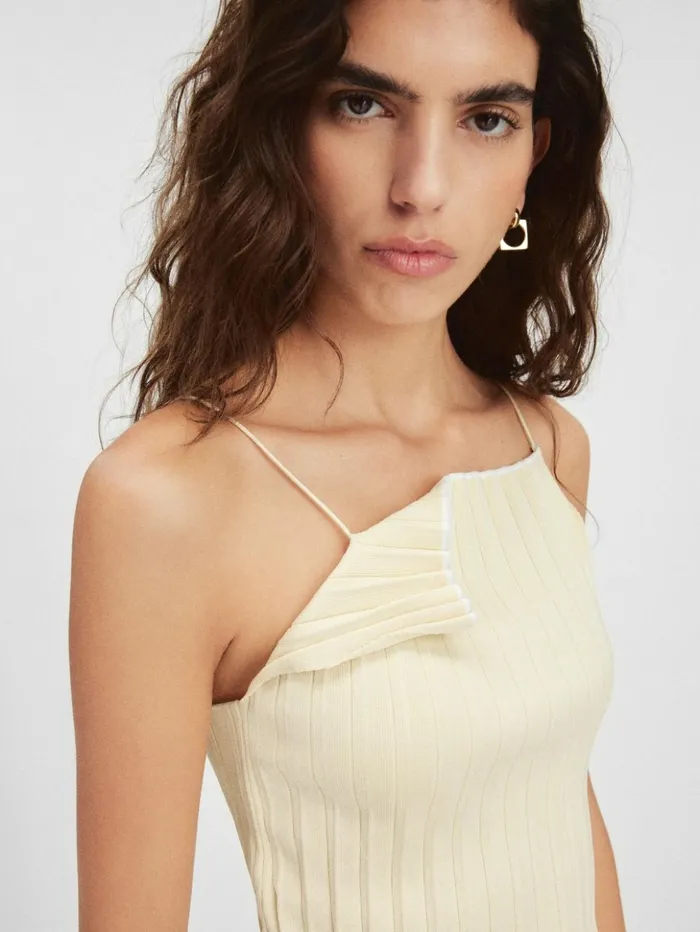 Women Tops and Shirts JACQUEMUS The Pleated Knit Top Light Yellow Women Tops and Shirts JACQUEMUS The Pleated Knit Top Light Yellow
