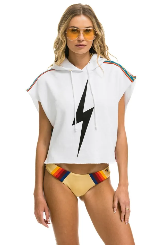 Women Tops Aviator Nation BOLT STRIPE SLEEVELESS RELAXED CROPPED PULLOVER HOODIE 8211 WHITE Women Tops Aviator Nation BOLT STRIPE SLEEVELESS RELAXED CROPPED PULLOVER HOODIE 8211 WHITE