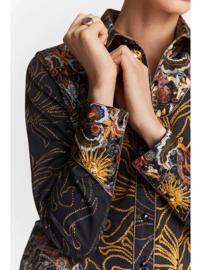 Women Tops Robert Graham LIMITED EDITION JEWELED GODDESS LONG SLEEVE SHIRT Multi