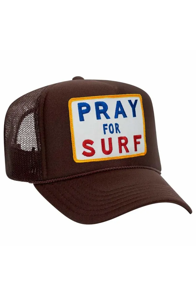 Women Trucker Hats Aviator Nation PRAY FOR SURF VINTAGE TRUCKER HAT