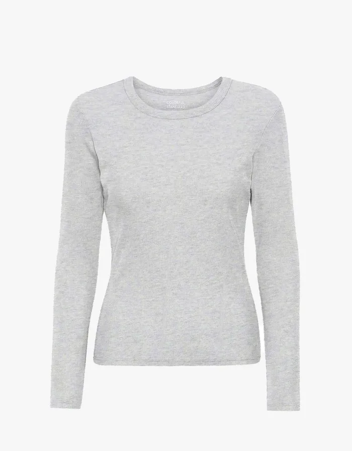 Women Women Organic Rib LS TShirt 8211 Snow Melange Long Sleeve Tops Colorfulstandard
