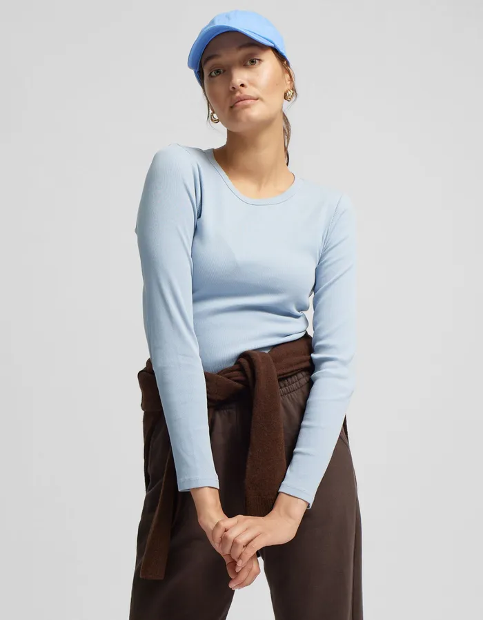 Women Women Organic Rib LS TShirt 8211 Snow Melange Long Sleeve Tops Colorfulstandard
