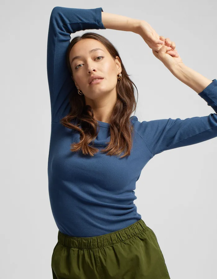 Women Women Organic Rib LS TShirt 8211 Teal Blue Long Sleeve Tops Colorfulstandard