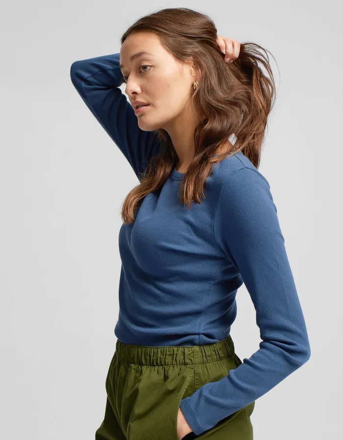 Women Women Organic Rib LS TShirt 8211 Teal Blue Long Sleeve Tops Colorfulstandard