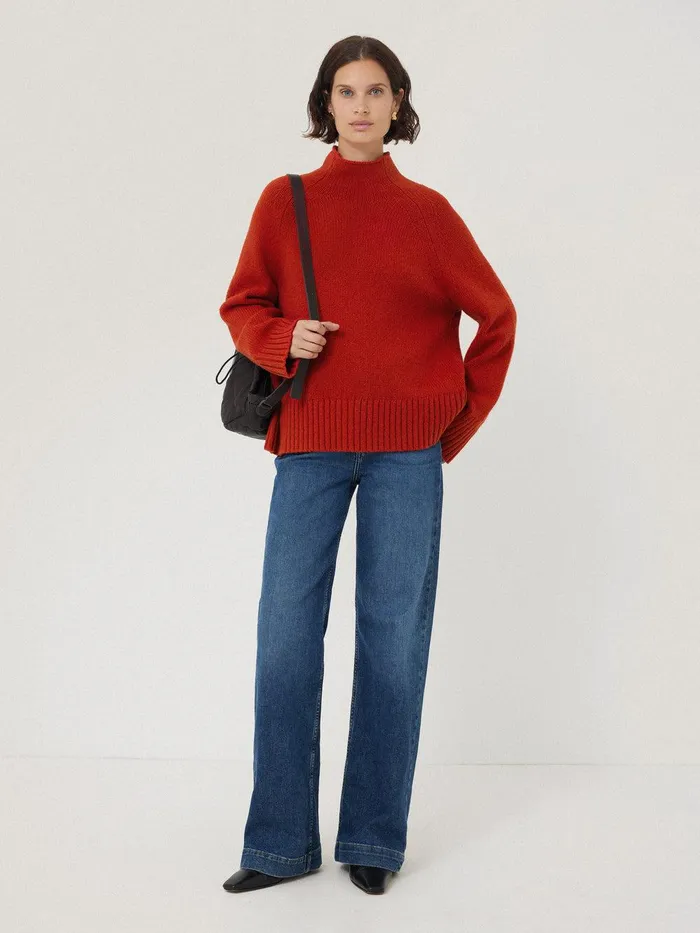 Women Wool Blend Snowdon Jumper Orange Jigsaw Knitwear and Cashmere