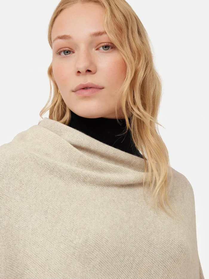 Women Wool Cashmere Blend Border Poncho Cream Jigsaw Knitwear and Cashmere