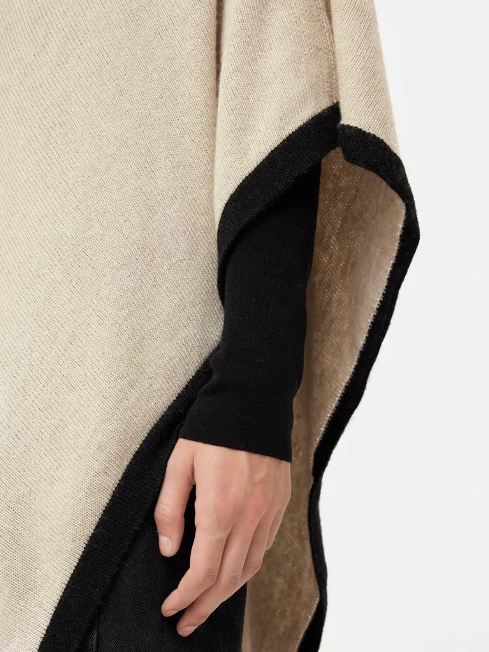 Women Wool Cashmere Blend Border Poncho Cream Jigsaw Knitwear and Cashmere