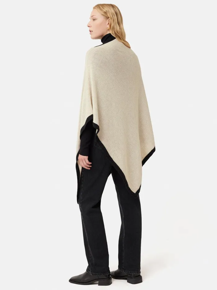 Women Wool Cashmere Blend Border Poncho Cream Jigsaw Knitwear and Cashmere