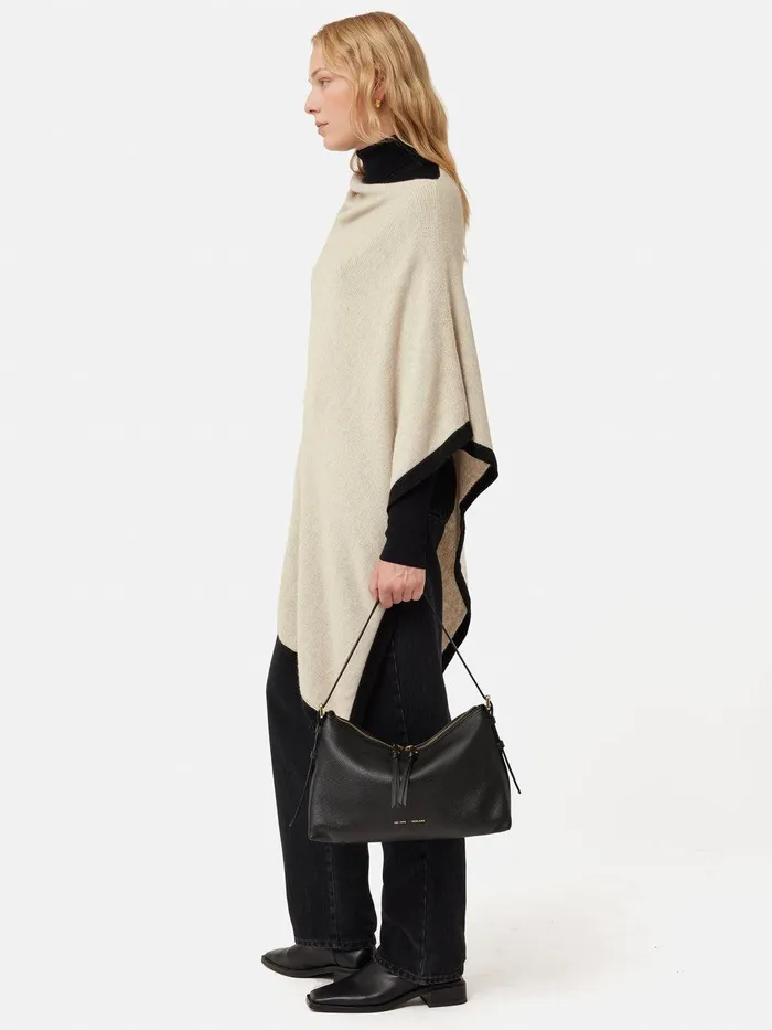 Women Wool Cashmere Blend Border Poncho Cream Jigsaw Knitwear and Cashmere