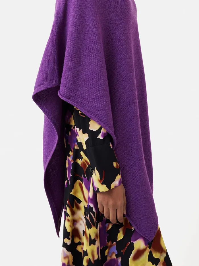 Women Wool Cashmere Blend Drape Poncho Purple Jigsaw Ponchos and Scarves