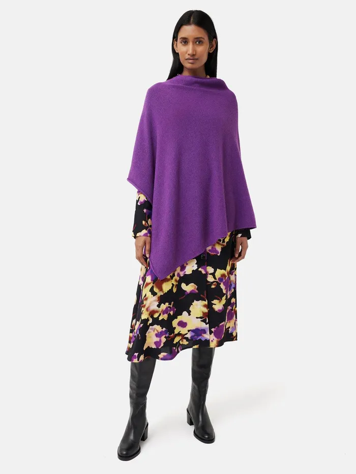 Women Wool Cashmere Blend Drape Poncho Purple Jigsaw Ponchos and Scarves