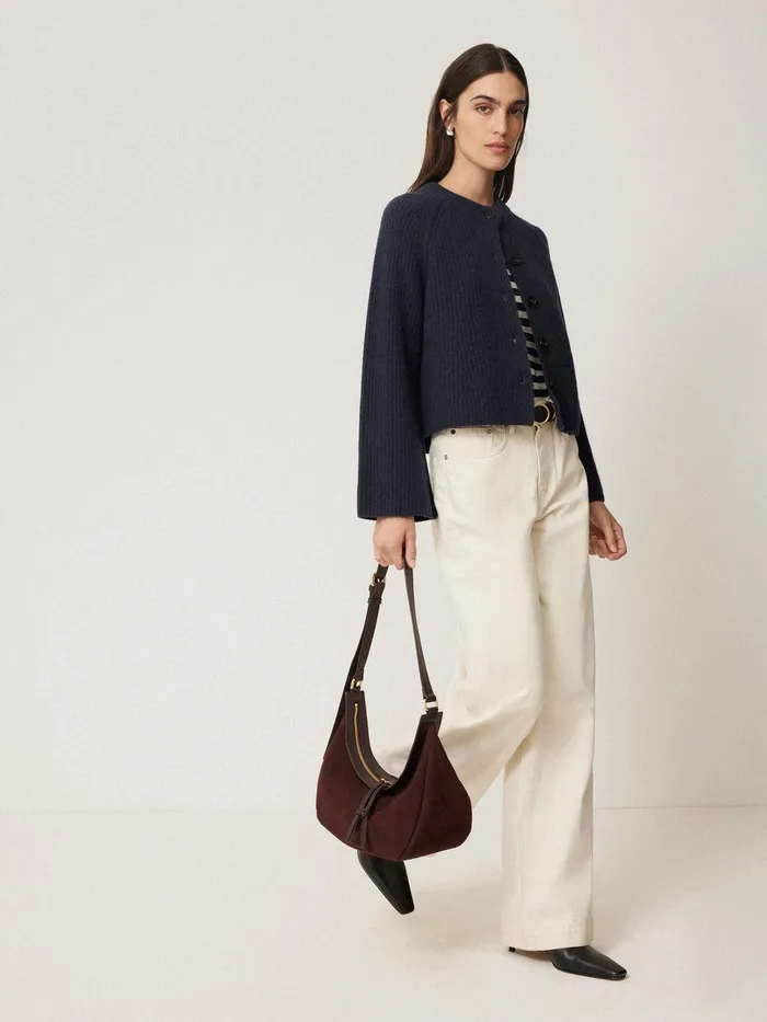 Women Wool Cashmere Blend Rib Cardigan Navy Jigsaw Knitwear and Cashmere