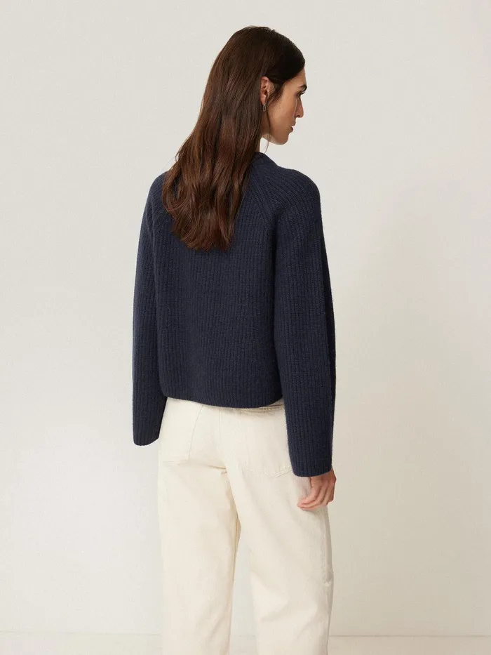 Women Wool Cashmere Blend Rib Cardigan Navy Jigsaw Knitwear and Cashmere