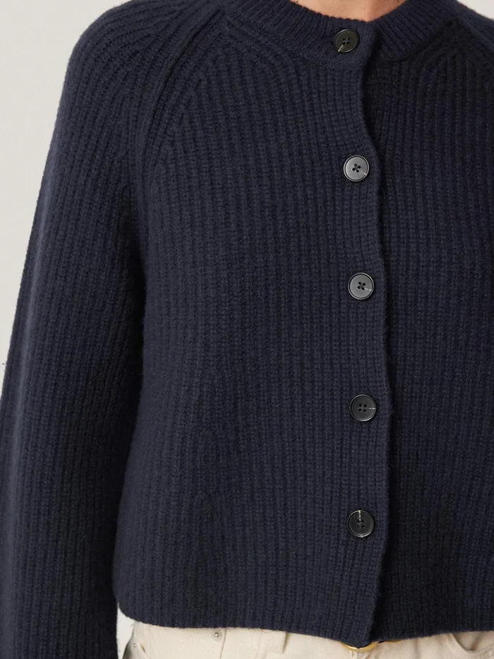Women Wool Cashmere Blend Rib Cardigan Navy Jigsaw Knitwear and Cashmere