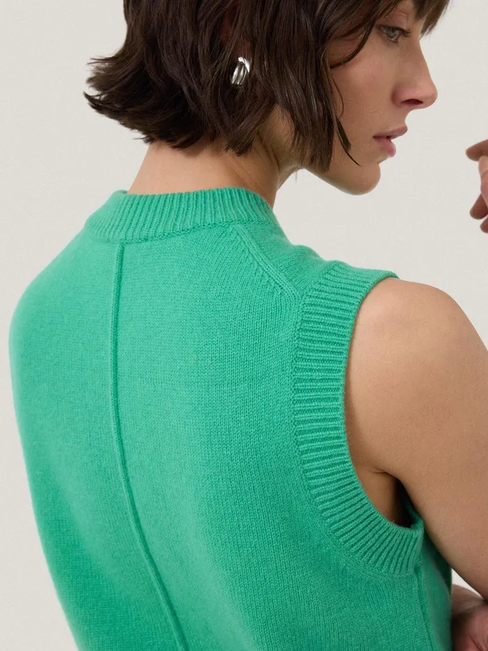 Women Wool Cashmere Blend Waistcoat Green Jigsaw Knitwear and Cashmere