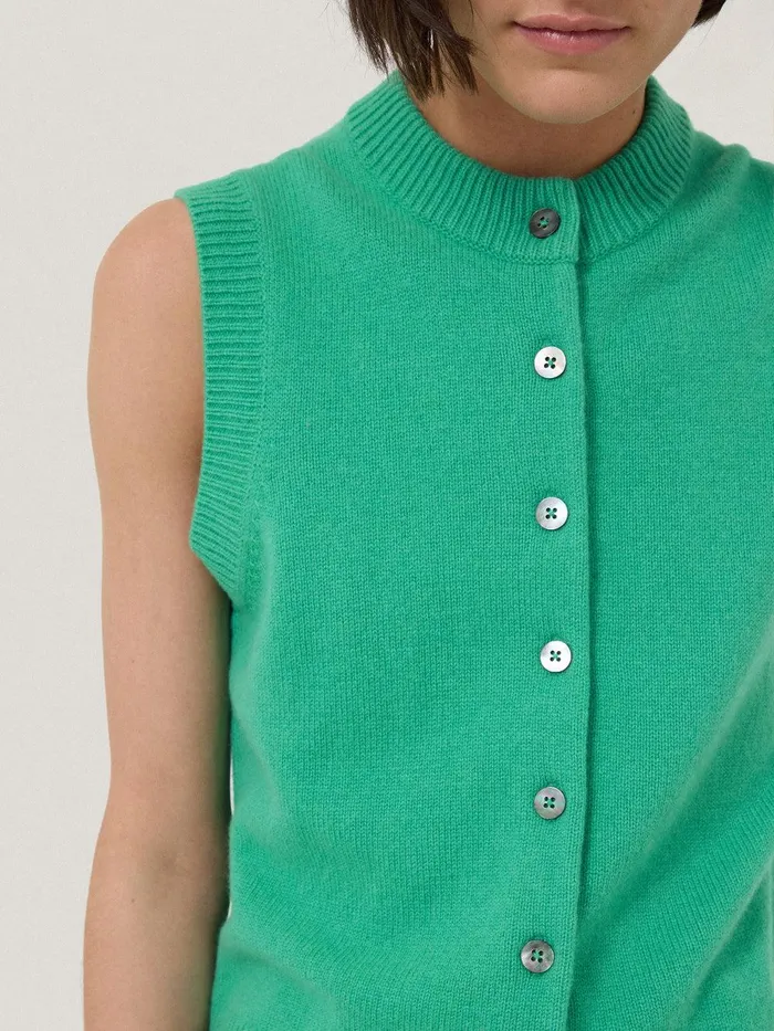 Women Wool Cashmere Blend Waistcoat Green Jigsaw Knitwear and Cashmere