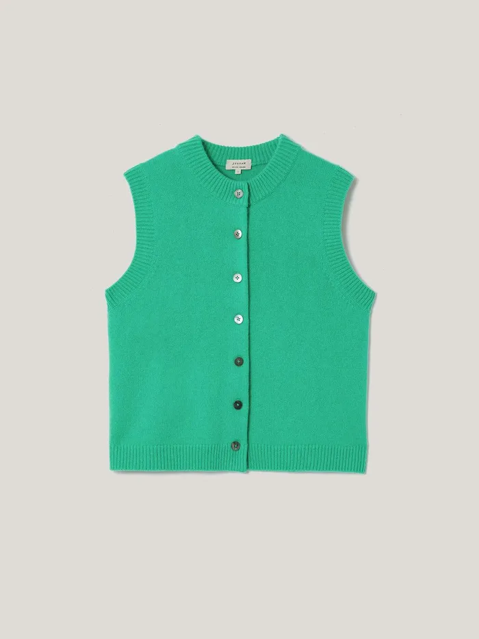 Women Wool Cashmere Blend Waistcoat Green Jigsaw Knitwear and Cashmere