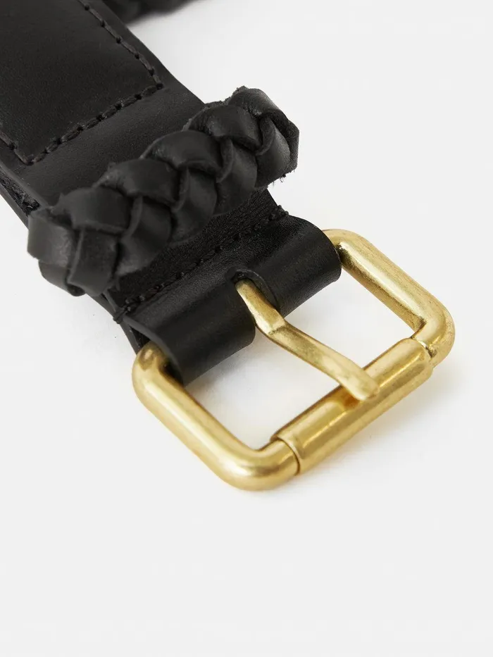 Women Woven Leather Belt Black Jigsaw Leather