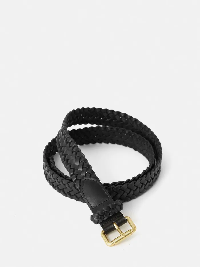 Women Woven Leather Belt Black Jigsaw Leather