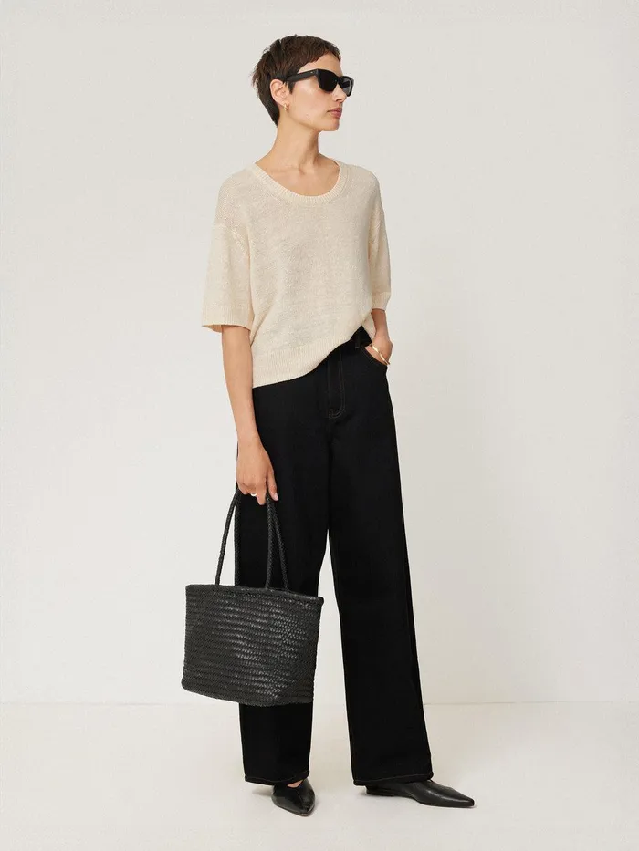 Women Woven Leather Tote Bag Black Jigsaw Bags