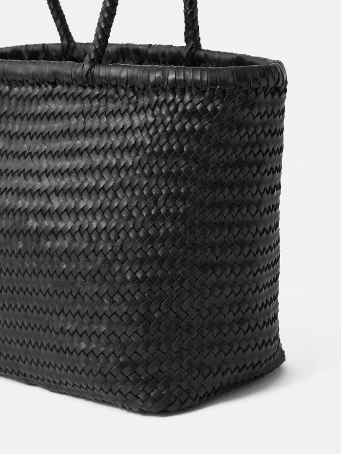 Women Woven Leather Tote Bag Black Jigsaw Bags