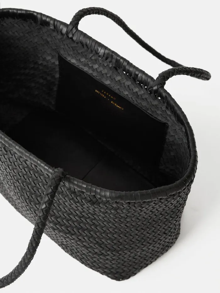 Women Woven Leather Tote Bag Black Jigsaw Bags