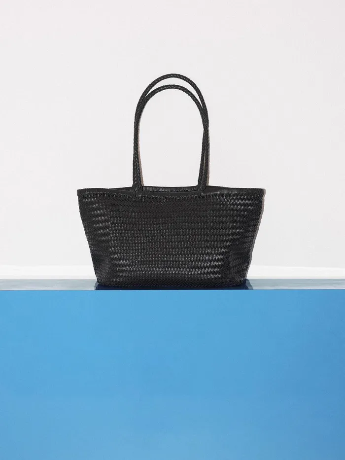 Women Woven Leather Tote Bag Black Jigsaw Bags