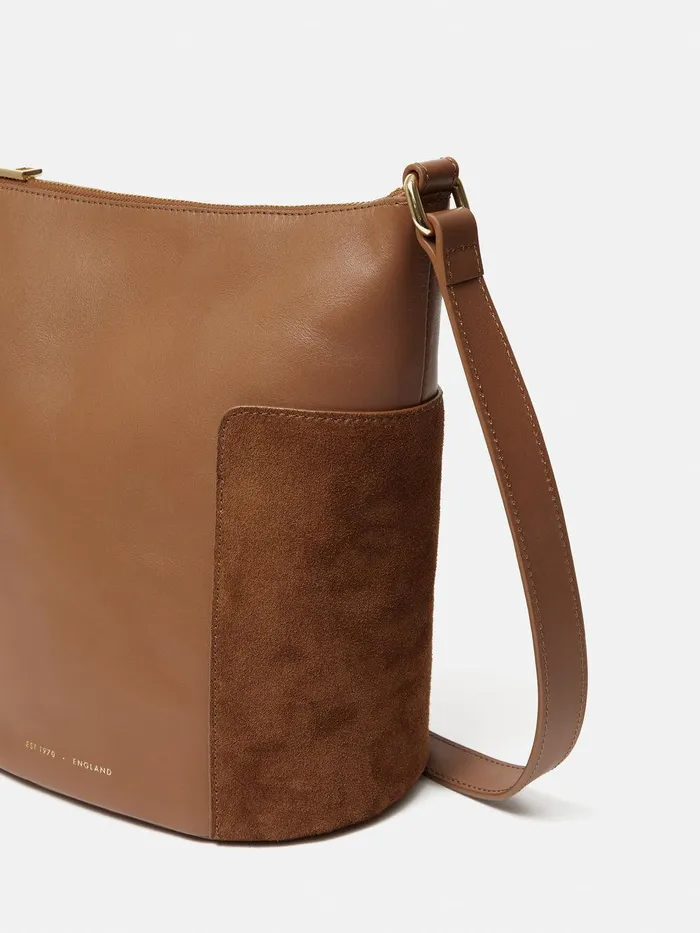 Women York Slouchy Bucket Bag Tan Jigsaw Leather