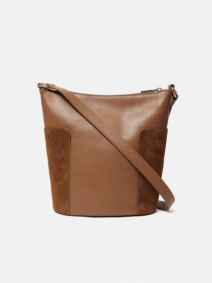 Women York Slouchy Bucket Bag Tan Jigsaw Leather