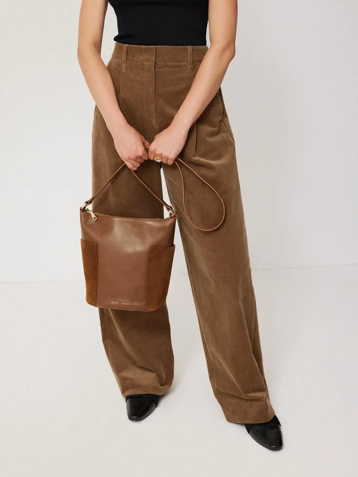 Women York Slouchy Bucket Bag Tan Jigsaw Leather